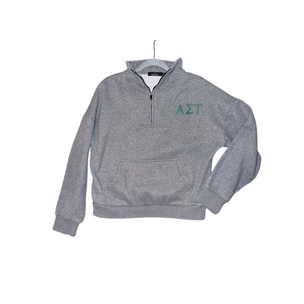 AST alpha sigma tau embroidered gray pullover quarter zip cropped sweatshirt M